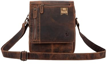 LEARICHI Handgefertigte Umhängetaschen aus Echtem Jäger Leder für Männer, Umhängetasche im Vintage Stil, Rustikale Braune Reisehandtasche