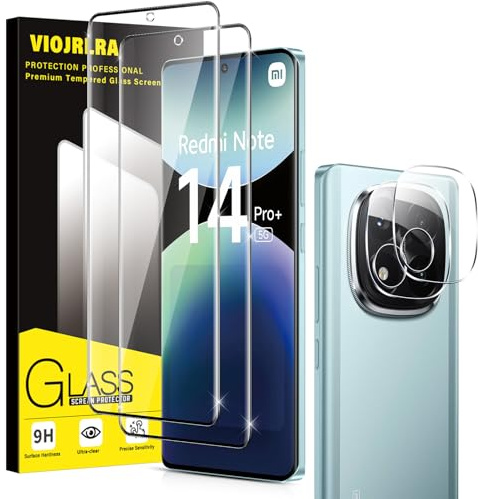 Viojrlra 2+2 Piezas Protector Pantalla para Xiaomi Redmi Note 14 Pro+ / Note 14 Pro Plus 5G, 2 Cristal Templado + 2 Protector Camara, Dureza 9H, HD Clara, Anti Arañazos, Sin Burbujas,Resistente 6,67