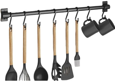 Cammeciso Barra Portautensili Cucina,Ganci per Utensili da Cucina,Portaoggetti per Utensili da Cucina a Parete,Porta casseruola da Parete da Cucina,Anticorrosione,per Appendere Utensili da Cucina