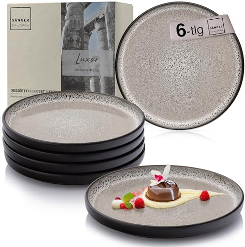 SÄNGER Luxor | Dessertteller 6 teilig, Steingut Teller Set 6 Personen, Kuchenteller kleine Teller spülmaschinenfest mikrowellenfest multifunktional, Steingut Geschirr braun beige | VALUE COLLECTION