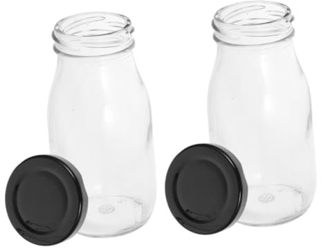 VERDANVERSE 2piezas Botellas De Vidrio Reutilizables Tapa Prueba De Aire Envase Práctico Para Leche Jugos y Yogur
