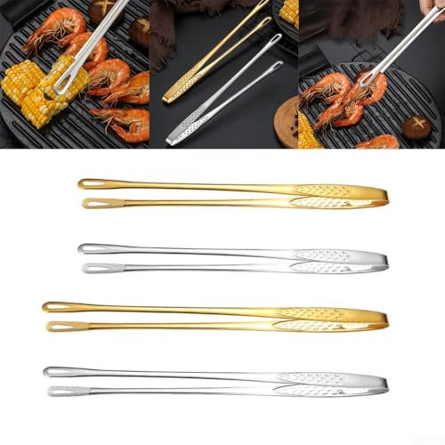 Culinary Essential 2 Pack Straight Design Stainless Steel Grill Tweezers for Precise Control During Barbecues (Gold)