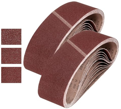 sourcing map Lot de 24 bandes abrasives de 76 mm x 610 mm - Grain 40/60/80 | Bande abrasive en oxyde d'aluminium pour ponceuse pour travail du bois