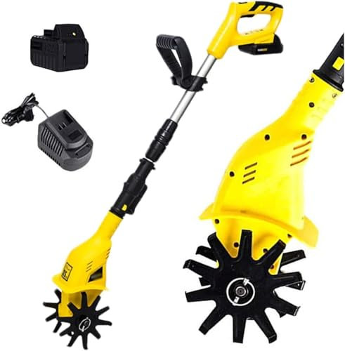 Electric Garden Rotavator,Electric Small Rotavator,Cordless Tiller Cultivator With 2 X 4000mah Battery And Charger,Electric Rototiller Tiller,For Gardens,Vegetable PlotsYellow,22 x 15 x 89.5 cm