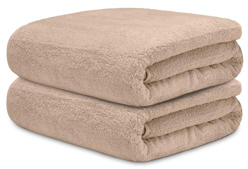 DECASATEXTIL Juego 2 Toallas Baño Grandes 70x140cm Algodón 450g/m² – Suaves y Absorbentes – Toallas de Ducha para Hogar, Gimnasio o Hotel (Camel)