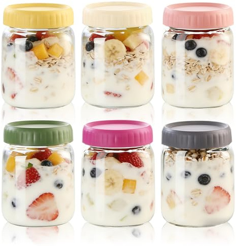 Siocok 6 Pack 16 oz Glass Jar with Screw Lid Leakproof, Overnight Oats Jar | Stackable Small Mason Jars, for Overnight Oats, Salad, Yogurt, Cereal, Fruit, Snacks, Spice, Sugar, Coffee, Candy
