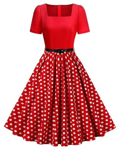 EFOGEP 1950s Dresses for Women Vintage Polka Dots Rockabilly Dress | Short Sleeve A-Line Swing 50s Dresses for Cocktail Wedding Party Prom Work Office Formal