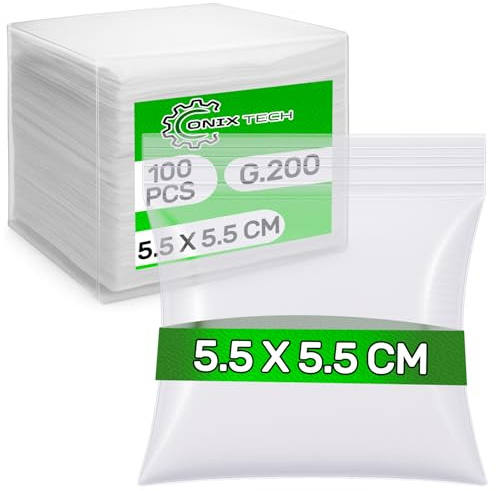 100 Pièces Sachet Zip 5,5 x 5,5 cm PE - Food Safe - Sachet Plastique Transparent Zip pour Bonbon Biscuits Alimentaire Chocolat - Epaisseur 0,05 mm G.200 - ONIX TECH