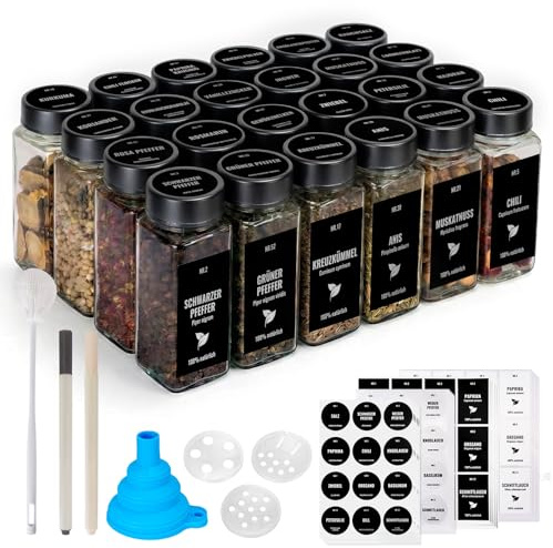 120ml Glass Spice Jars With Stainless Steel Lids, Seasoning Jars 24 Pcs | Mini Spice Containers With Pen, Hose Brush, Silicone Funnels Airtight Jars For Spice Organiser, Cupboard