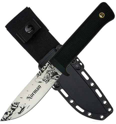 ADAM WILD Angelmesser mit Gravur | Anglermesser & Geschenke für Angler | Mit rostfreier Edelstahlklinge & gummiertem Griff | personalisiert mit Name & Motiv | inkl. Messerscheide | für Angeln