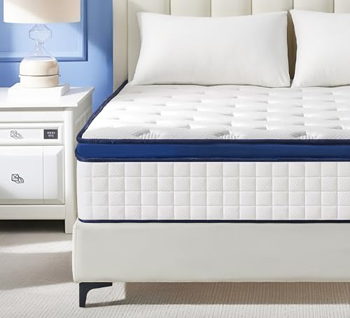 L'AGRATY Double Mattress, 10 Inch Hybrid Memory Foam Mattress 7 Zone Orthopedic Pocket Sprung,Pressure Relief Motion Isolation Medium Firm 135x190x25cm