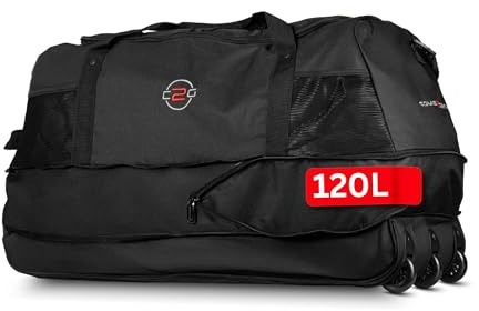 Cocoono XXL Reisetasche mit Rollen – Große Faltbare Rolltasche 120L – Leicht, robust & platzsparend – Sporttasche mit Rollen für Damen & Herren (Schwarz Steifer-Boden)