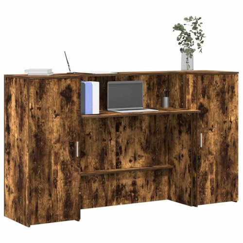 QZZCED Empfangstheke aus rauchiger Eiche, 180 x 50 x 103,5 cm, mit integriertem Schreibtisch und geräumigem Stauraum für Büros und Lobbys, vielseitiges und stabiles Design mit Material