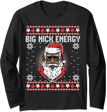 Big Nick Energy - Maglione con Babbo Natale afroamericano Maglia a Manica
