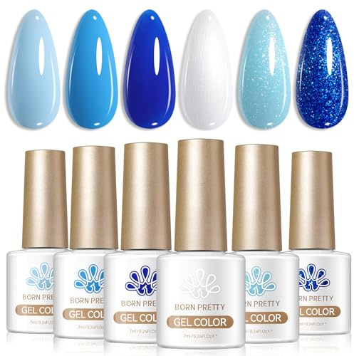 Born Pretty UV Nagellack Blau Hellblau Glitzer Dunkelblau Weiß Perl-Effekt - Gel Nagellack UV Lack Maniküre und Nagelkunst DIY zu Hause