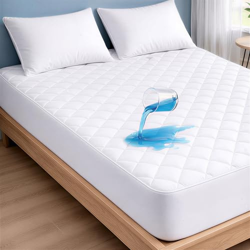 UNIVERSAL COMFORT 100% Waterproof Mattress Protector Double Bed – Extra Deep 40cm Fitted Stretch Skirt - Breathable & Anti-Allergy Mattress Cover For Ultimate Comfort (Double – 137x190cm)