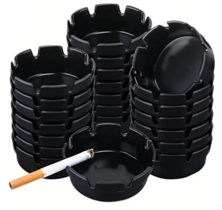 24 Pcs Ashtray Set Round Ash Trays, Black Melamine Ashtrays | for Home and Outdoor Use 8cm Diameter Portable Cigarette Ashtrays, for Bars Office Restaurant or Outdoor