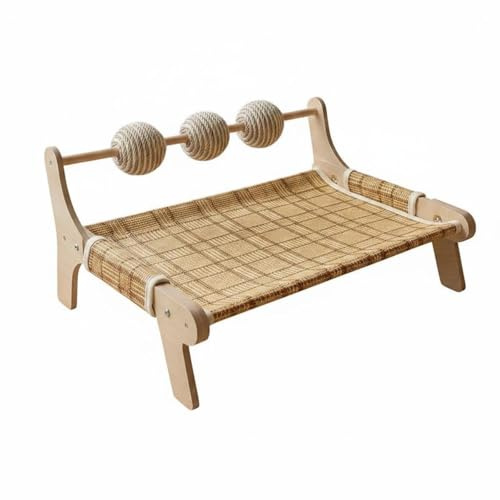 FytStycale Katzenliege mit Sisalball Knabberfest Tierliege im Strandkorb-Stil Kratzfest Katzenliege mit Holzrahmen für Kleine Hunde, Sommer, Wohnzimmer, Balkon, 52 40 25cm, Rattan-Geflecht
