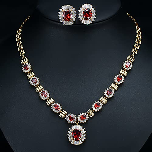 Smycken Bröllopssmycken CZ Crystal Paved Elegant Flower Pendant Halsband Örhängen Set för kvinnor