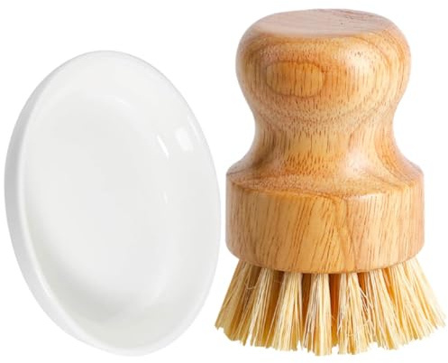 MINAOLULUS Manual Kitchen Cleaning Brush 3.15x1.77x1.77in Bamboo Handle Multi-use Dish Brush Suitable for Ceramic and Non-stick Cookware