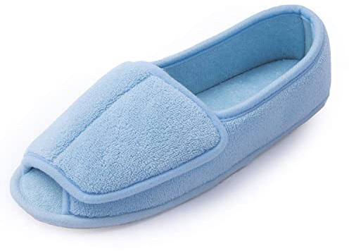 Git-up Women Diabetic Slippers/W Arthritis Edema Adjustable Closure Memory Foam Open Toe House Shoes, 6 Blue