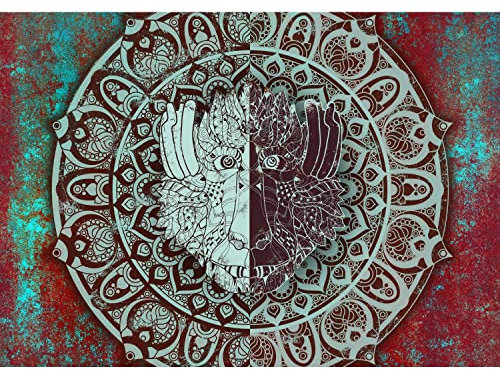 Runa Art Fototapete Mandala Monkey 352 x 250 cm Vlies Tapeten XXL Moderne Wandtapete Wohnzimmer Schlafzimmer Rot Blau 9168011a