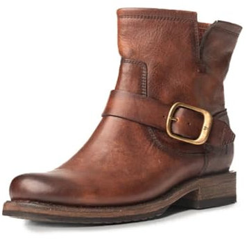 Frye 5 ¾” Veronica Booties for Women - Full-Grain Brush-Off Leather with Antique Metal Hardware and Rubber Outsole, Genuine Stitch Welt Construction, Redwood - Tonara, 6 UK