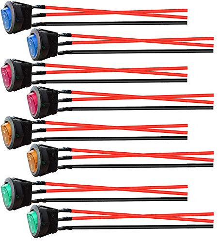 Gebildet 8pcs Precablato Interruttore a Levetta con LED Illuminato,DC 12V-24V/10A On/Off SPST Interruttore a Bilanciere Pulsante Interruttore Rotondo per Auto Barca Elettrodomestici