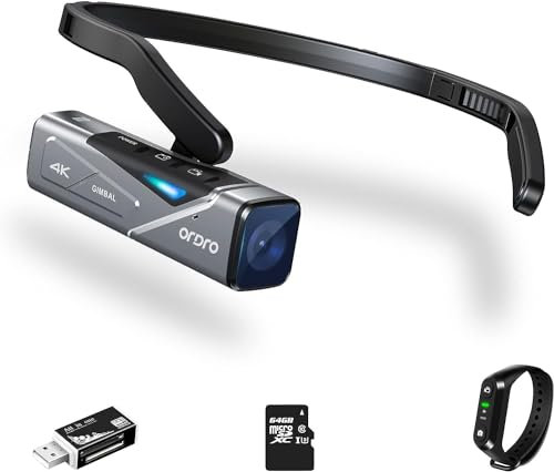 ORDRO 4K Camcorder Handsfree Videokamera EP7 Camcorder 4K 30fps UHD FPV Vlog Kamera mit Gimbal Stabilizer, POV-Aufnahmen, Fernbedienung, 64GB MicroSD Karte