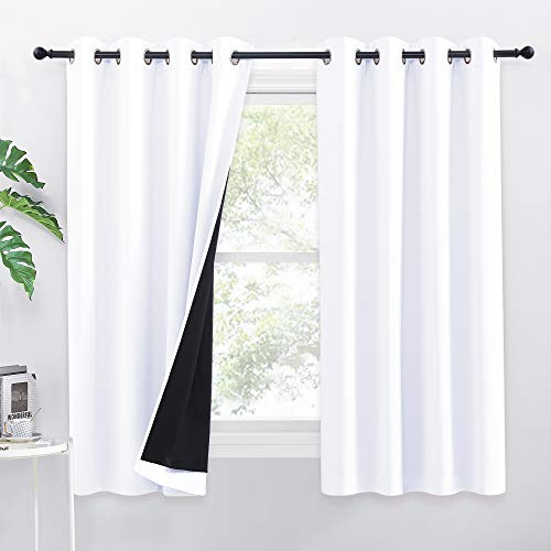 PONY DANCE 100% Double-Layer Blackout Curtains - White Thermal Insulated 46x54 Inch Bedroom Curtains, Energy Saving & Noise Reducing, Eyelet Window Drapes (Set of 2 Panels)
