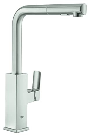 GROHE Tallinn - Einhand- Spültischarmatur (L-Auslauf, Schwenkbereich 360°, herausziehbare Dual Spülbrause), supersteel, 30420DC0