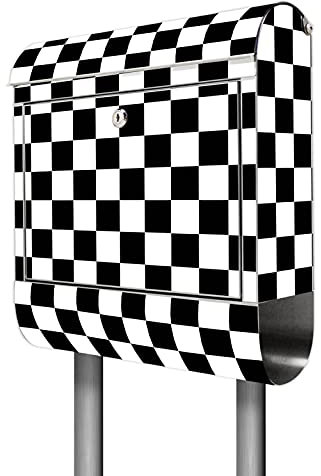 banjado® Briefkasten mit Standfuß Motiv Karo Schwarz - Stand Briefkasten Edelstahl mit Zeitungsfach - Postbox/Postkasten A4 Einwurf inkl. Montagematerial & 2 Schlüssel