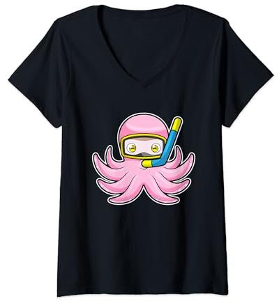Damen Krake Taucher Schnorchel Tauchen T-Shirt mit V-Ausschnitt
