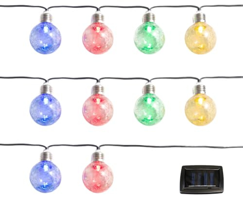 Gardenwize 2m Solar Powered Crackle Ball String Lights – 10 Bright LED Bulbs, Decorative Outdoor Garden & Pathway Lighting, Energy Efficient with No Running Costs