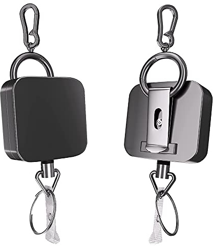 VOANZO 2 Stück einziehbare Ausweishalter aus Metall, Rolle, strapazierfähig, Ausweishalter, Clip mit Karabiner für Namenskarten, Schlüsselanhänger (quadratisch)