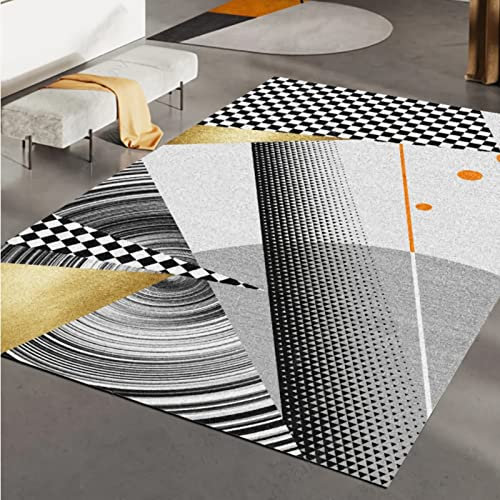 Teppich Teenager Zimmer,Grau, Schwarz, Gelb, Geometrisches Design, Langlebiger, Rutschfester Teppich kuschel Teppich,läufer rutschfest 160x230cm
