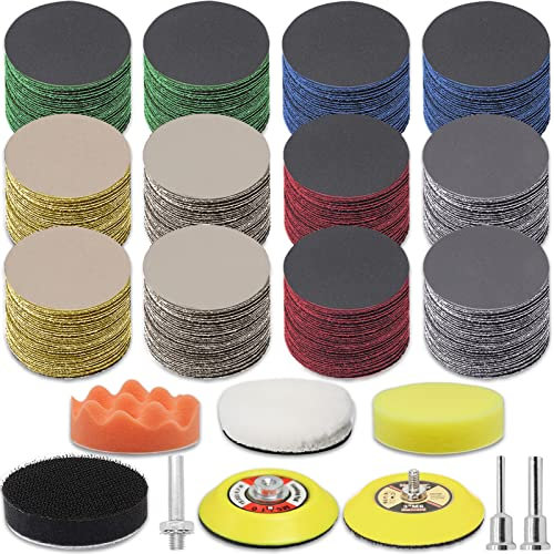 130 Pieces 3 Inch Sanding Disc, GOH DODD Headlight Restoration Kit Hook and Loop Sanding Pads 60 to 10000 Grit Wet Dry Sandpaper with 1/8 1/4” Shank, Backer Plate, Polishing Pads and Interface Pad