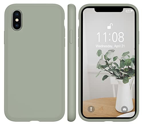 WXX iPhone X Hülle Silikon Case, Hanyhülle iPhone XS Ultra Dünn mit Microfiber, Flüssig Silikon Gel Gummi Kratzfeste Schutzhülle Matt Hülle für iPhone X/XS 5.8'' Kupfer Grün