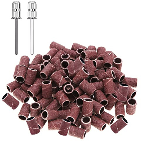 luoshaPUCY Nail Sanding Bands & Bits Set - 100 Bands, 2 Bits (180 Grit, 3/32 Inch) for Electric Nail Drill