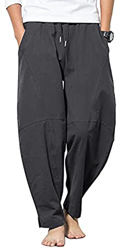 YAOBAOLE Pantalon Homme Taille Elastique Pantalon Leger Ete Homme Pantalons Yoga Hommes Lin Pantalons en Lin Hommes Été Gris Foncé 2XL
