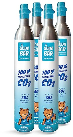 SodaBär CO2-Zylinder für SodaStream Geräte, 4 x 425 g (60 L) – Austauschzylinder mit Kohlensäure von Linde, TÜV-geprüft – nicht kompatibel mit Quick Connect