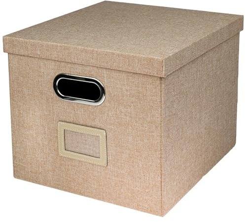 HMF Boîte de rangement avec couvercle pour dossiers suspendus DIN A4 | boite dossier suspendu | convient pour Kallax | 33 x 37,5 x 28 cm | Beige