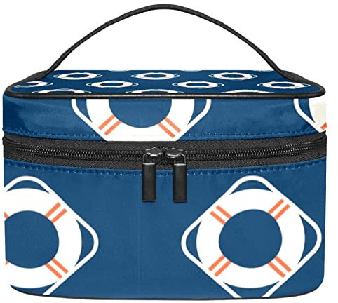 Nautical Travel Lifebuoy Blue Portable Makeup Bag Travel Cosmetic Bags for Women Girls Zipper Pouch Case Organizer
