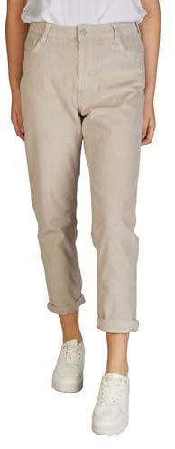 DENIMFY Cordhose Damen Mom Fit High Waist Gerades Bein Stretch DFLisa Cord Hose Pants Reißverschluss Taschen Einfarbig Beige L, Größe:L, Farben:Light Sand (60200)