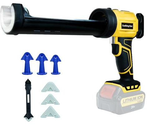 Akku Kartuschenpresse für DeWalt 20V Batterie,elektrische Caulk Klebstoff Pistole mit 450lm LED-Licht, 10oz/300ml，Anti-Tropf, 4 Einstellbaren Geschwindigkeiten für Abdichtung(ohne Batterie)