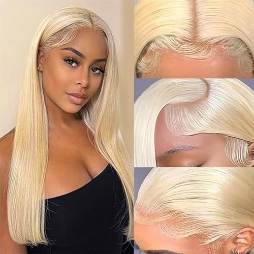 Blonde Wigs 13x4 Lace Front Wig 100% Virgin Hair13X4 Straight Transparent Lace Frontal Pre Plucked with Baby-Hair 180% Density Blonde Glueless Wigs Natural Hairline 9A Grade Straight 613 Wig 18 Zoll