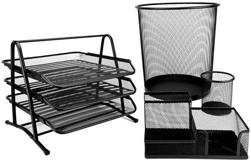 D.RECT Papierkorb Büro 12L - Abfalleimer, Papierkorb aus Drahtgeflecht Mülleimer, Metall Stifteköcher, Stiftehalter rund, Ablagefächer, Schreibtisch Organizer
