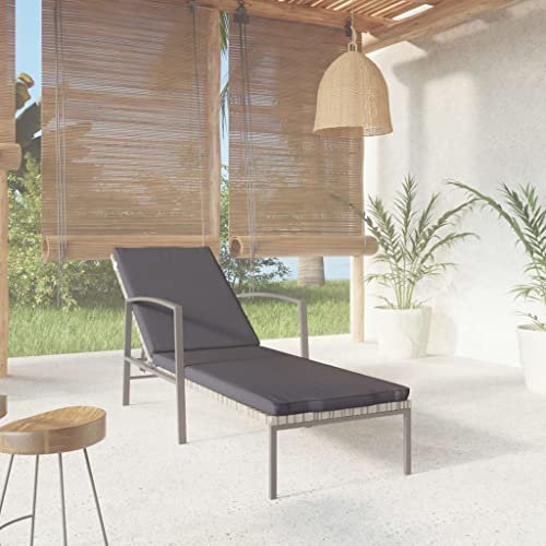 FUDUGEHMIOFWFJJ gartenstühle,relaxsessel,liegestuhl klappbar,Sonnenliege mit Auflage Poly Rattan GrauGeeignet für Garten, Pooldeck, Terrasse, Wohnzimmer