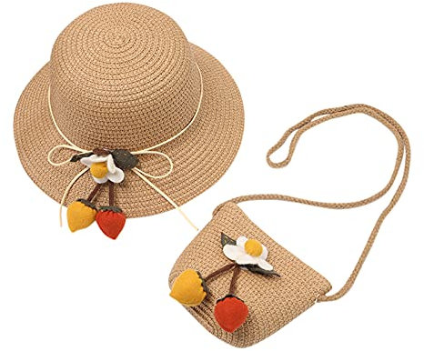 Dinnesis Barnhatt halm + blommössa, barnhatt på stranden, barnmössa för barn, mössa för flickor, vinter 56, kaki, One size