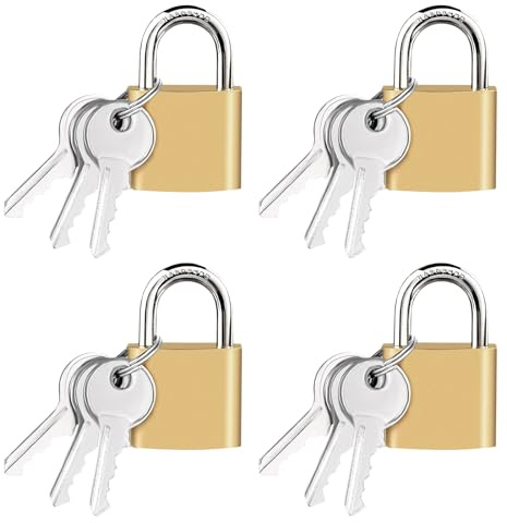 4pcs Padlock with Keys, 32mm Brass Padlocks Small Solid Padlock for Doors Travel Bags Toolboxes Garage Warehouse Cabinets